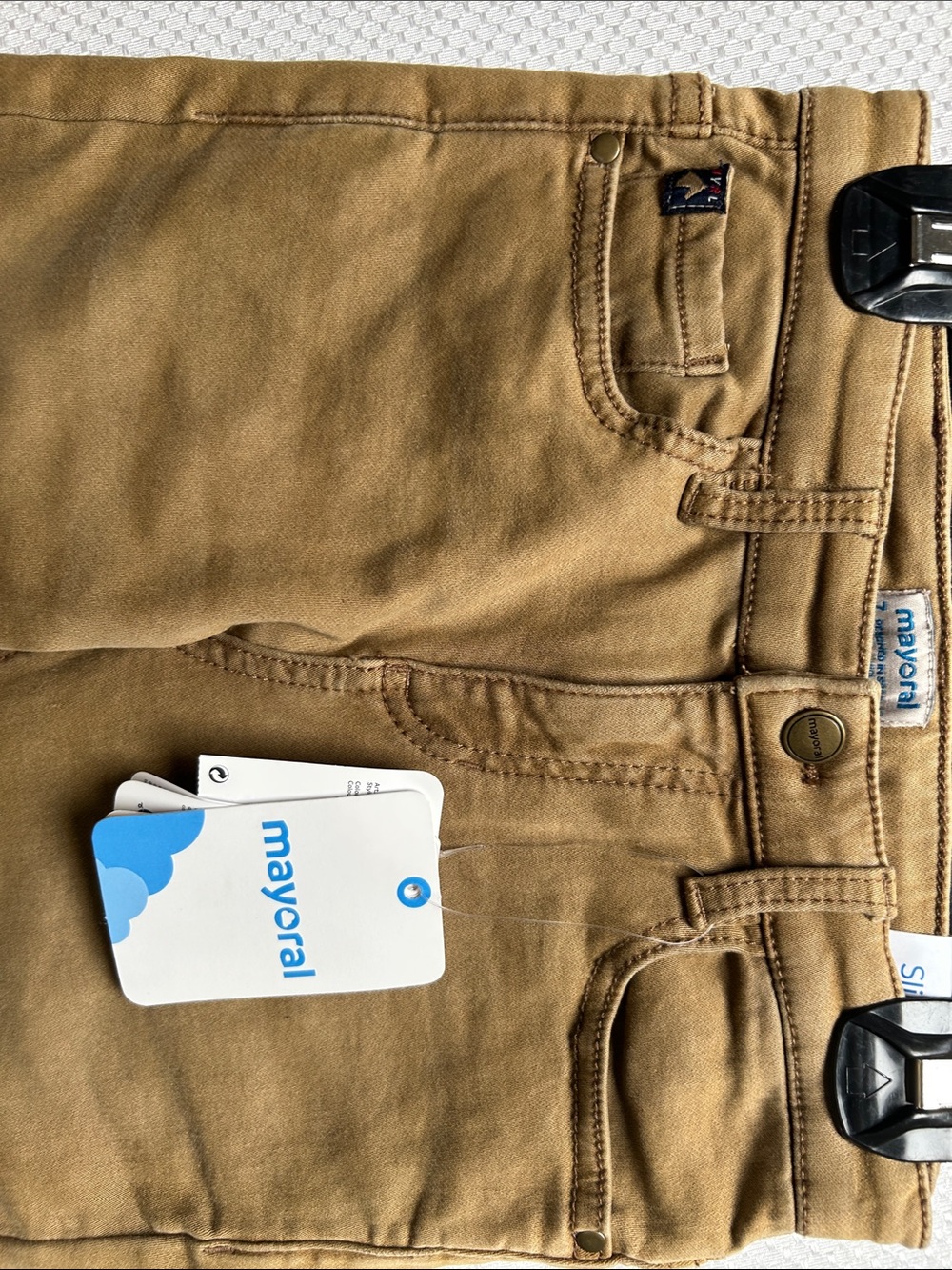 Mayoral soft stretchy Skinny Jeans in Tan Brown. Adjustable waist. Size 7 NWT. - Picture 2 of 5